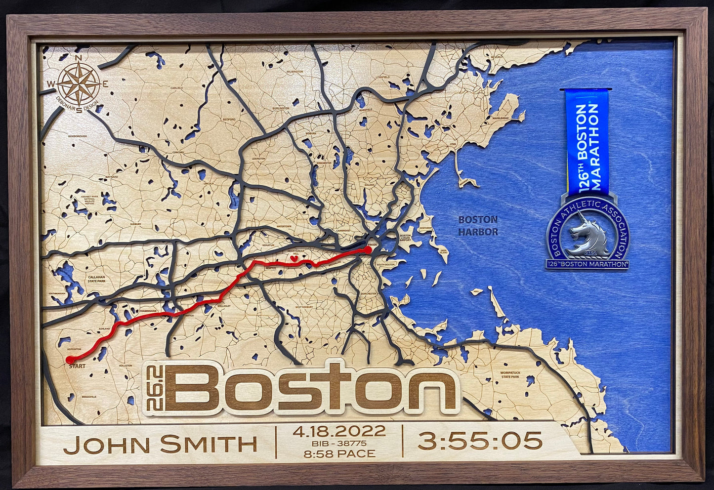 Boston Marathon Wood Map - Custom