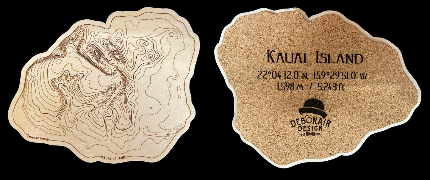Hawaiian Islands - Topographic Wood Coaster Set