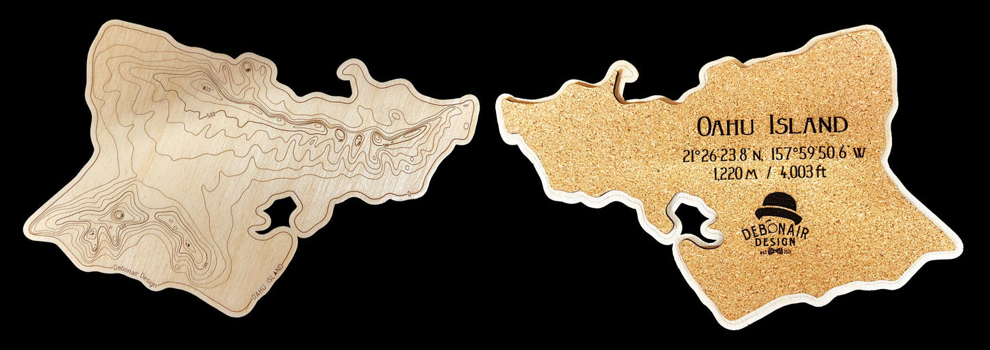 Hawaiian Islands - Topographic Wood Coaster Set
