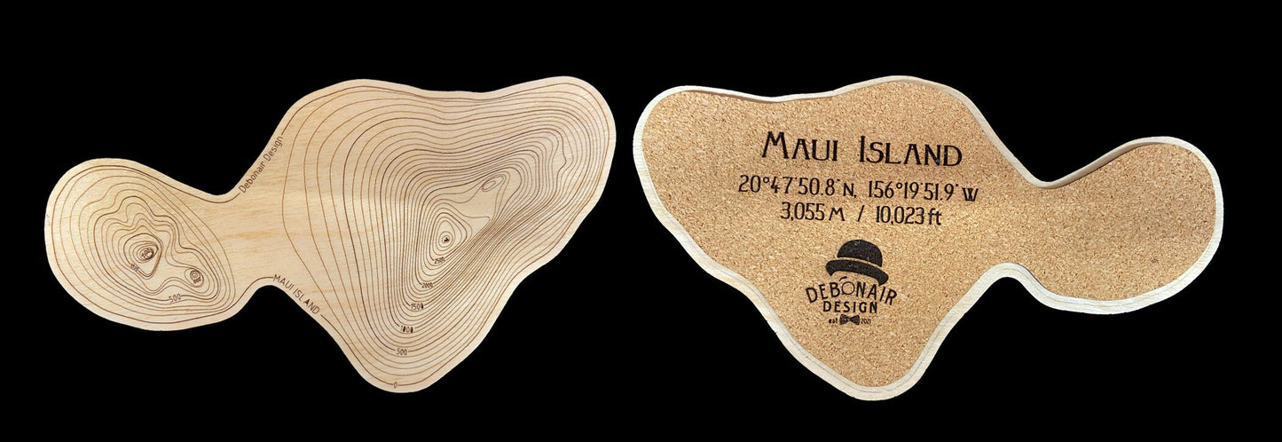 Hawaiian Islands - Topographic Wood Coaster Set