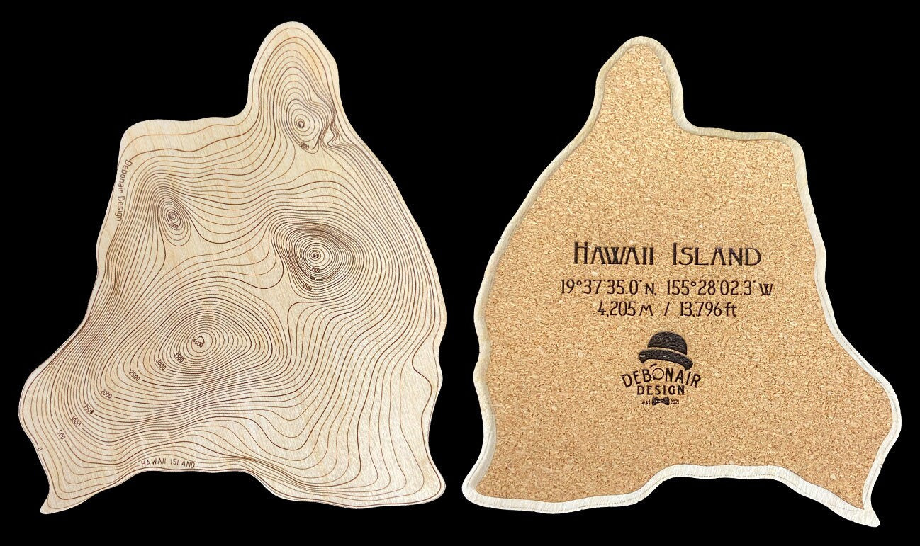 Hawaiian Islands - Topographic Wood Coaster Set